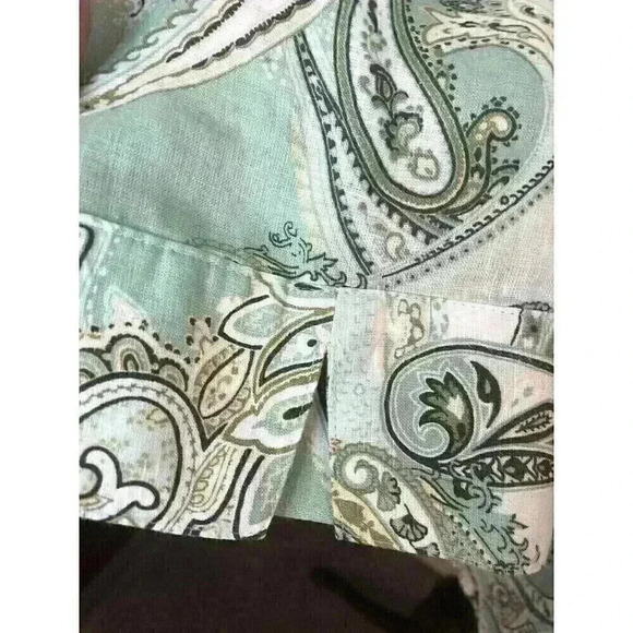 Chico’s Sz 0 Small Light Green Paisley 100% Linen Button Up Blouse Non Iron - Picture 4 of 6
